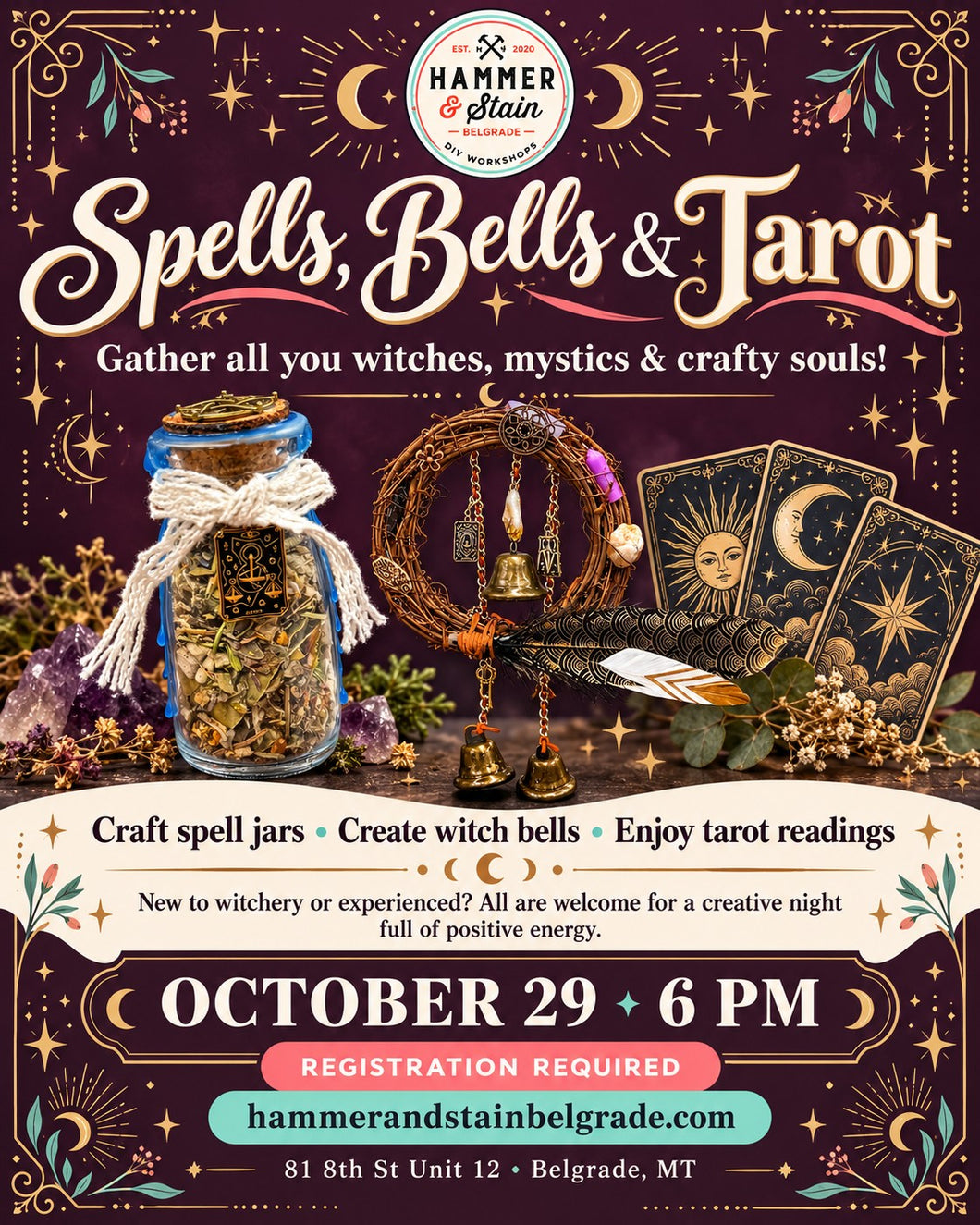 10/29/26 Thursday 6pm-8:30pm Spells, Bells and Tarot